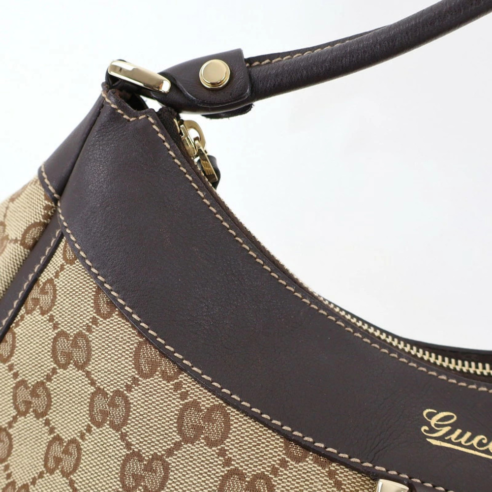 Gucci GG Canvas Hobo Bag Shoulder Tote Handbag Beige Brown Leather One - Picture 4 of 11